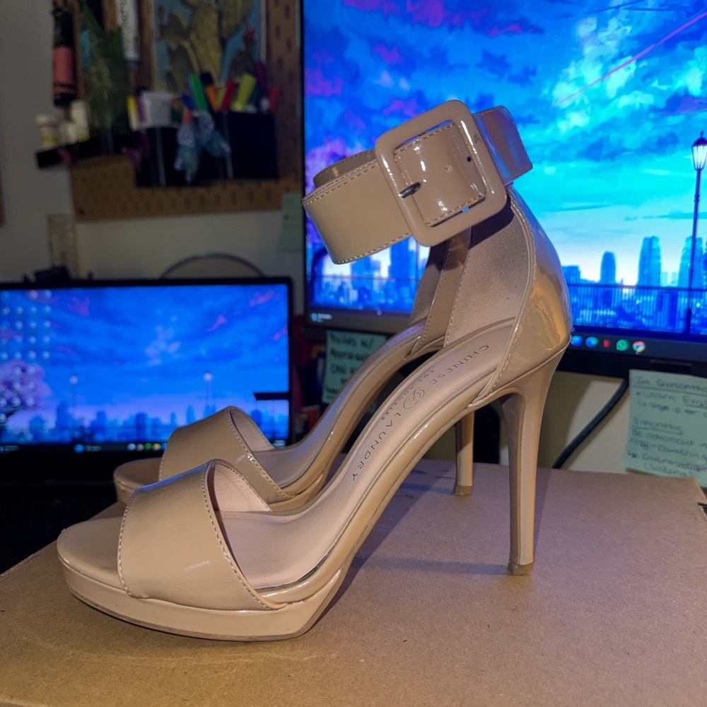 Chinese Laundry Beige Patent Heels with Buckle